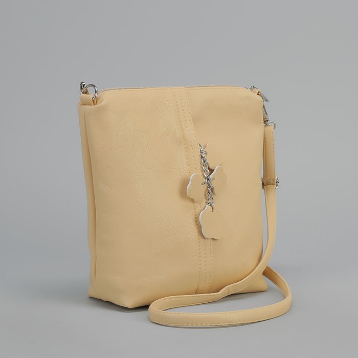 Сумка женская, 2 отдела на молнии, наружный карман, регулируемый ремень, цвет бежевый