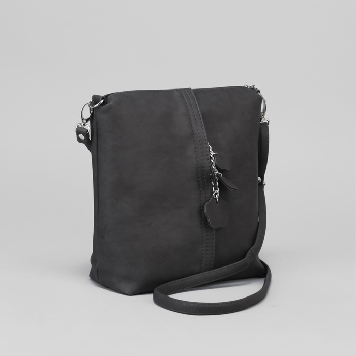 Сумка женская, 2 отдела на молнии, наружный карман, регулируемый ремень, цвет тёмно-серый
