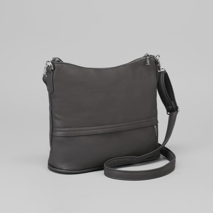 Сумка женская, 1 отдел на молнии, 2 наружных кармана, регулируемый ремень, цвет серый