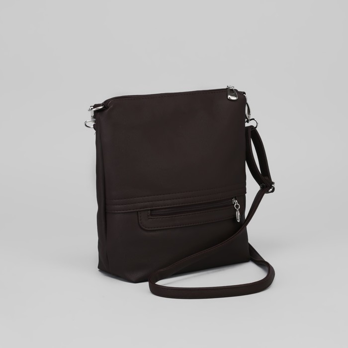 Сумка женская, 2 отдела на молнии, 2 наружных кармана, регулируемый ремень, цвет коричневый