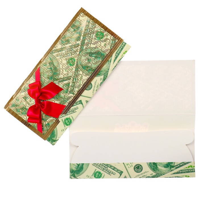 Конверт для денег "Универсальный" 100 долларов, красный бант