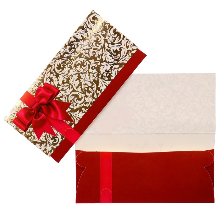 Конверт для денег "Универсальный" узор, красный бант