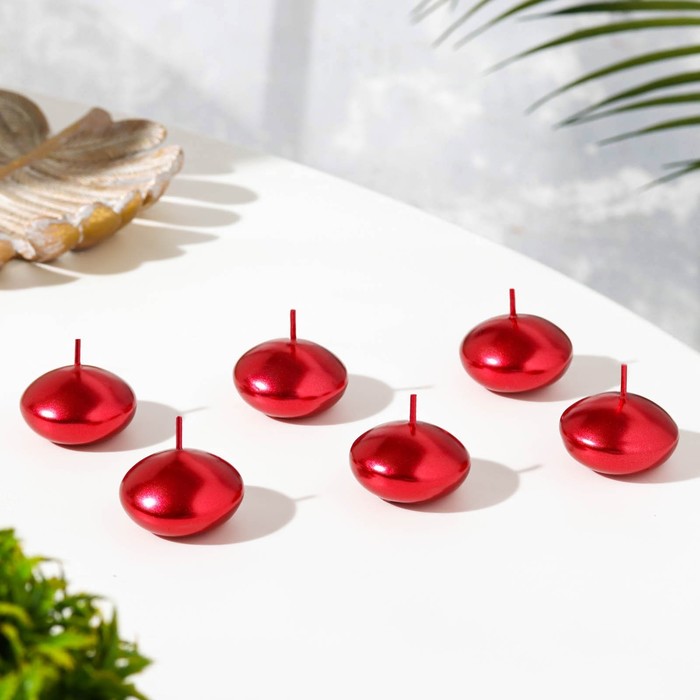 Набор свечей Овал, 6 штук, красный металлик, 4×2см