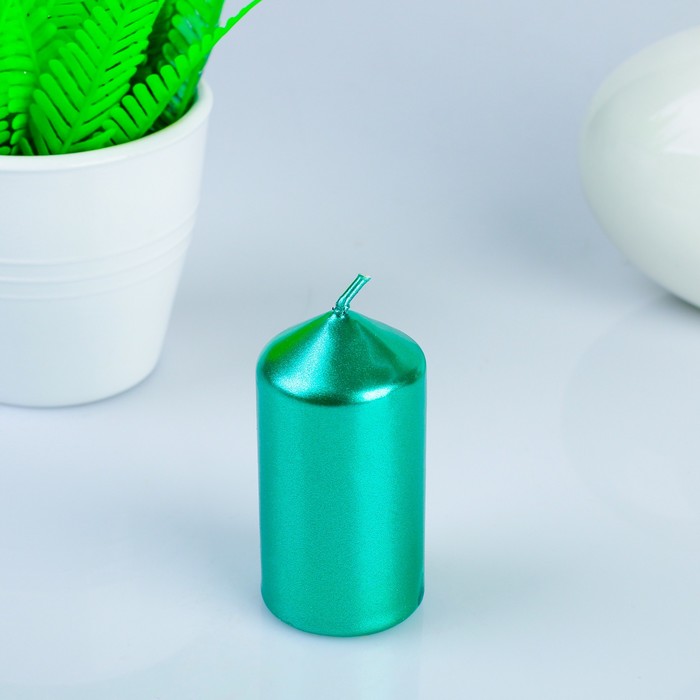 Свеча Столбик 1 шт, зелёный металлик 7х3,8см фасовка по 4 шт