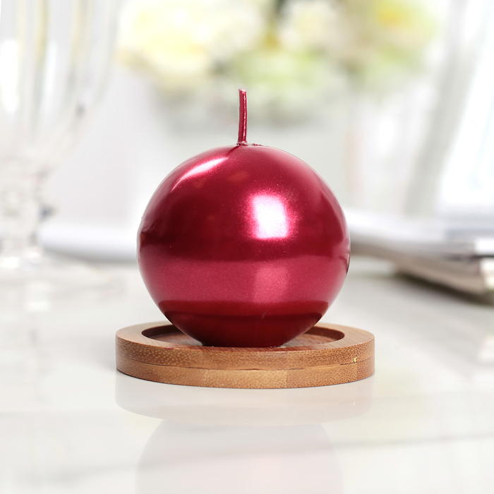 Свеча "Шар", красный металлик, 6×6см