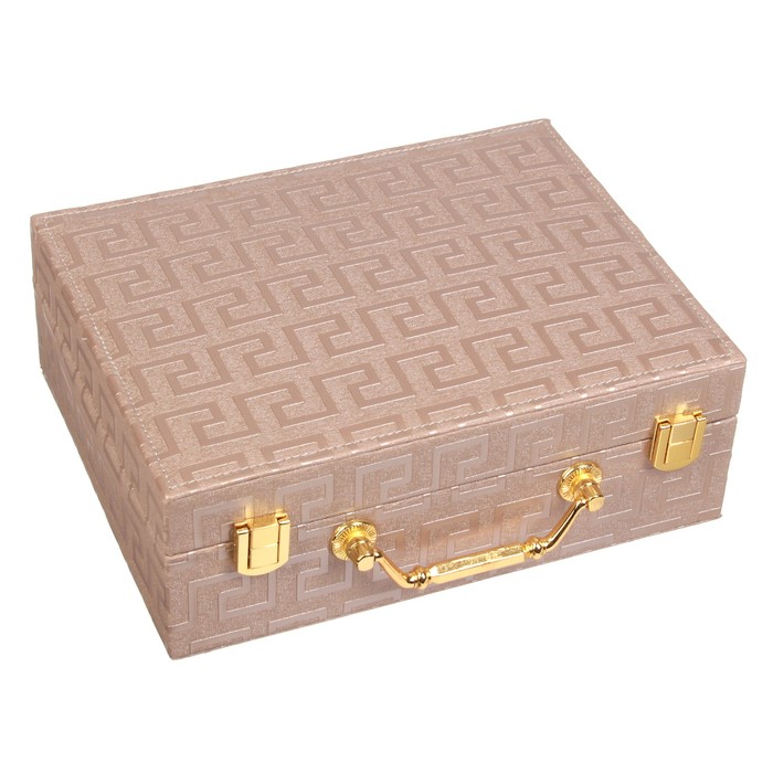 Шкатулка кожзам для украшений чемодан "Греческий орнамент" кофе с молоком 8,5х23,5х18,5 см