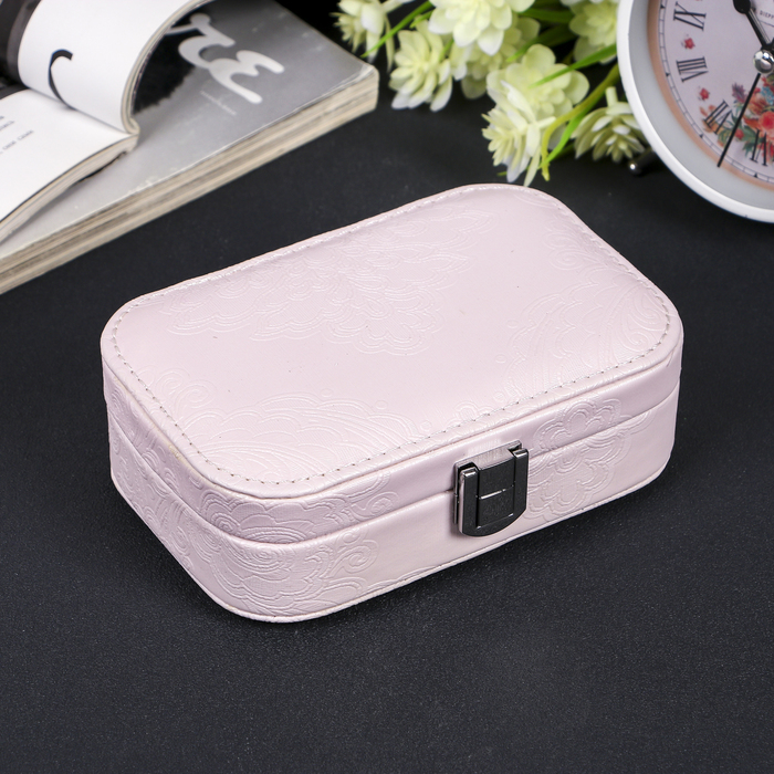 Шкатулка кожзам для украшений миниатюра "Нежно-розовые узоры" 4,5х15х10 см