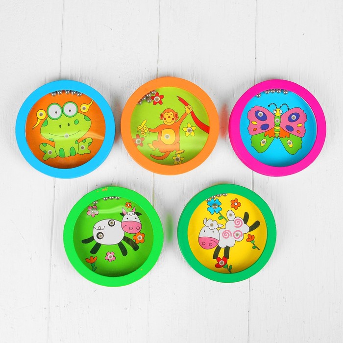 Головоломка круглая "Загони 5 шариков" Зверята, МИКС