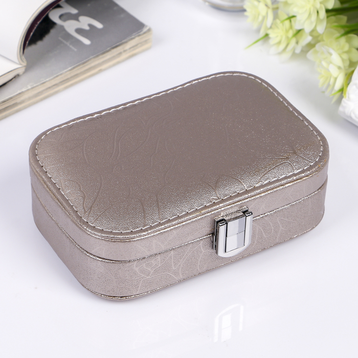 Шкатулка кожзам для украшений миниатюра "Кракелюр" тёмное серебро 4,5х15х10 см