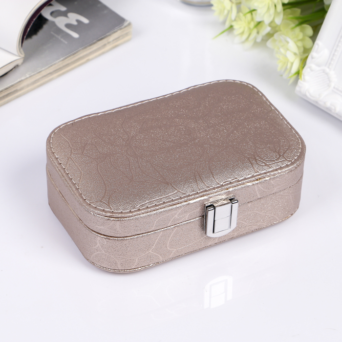 Шкатулка кожзам для украшений миниатюра "Кракелюр" золото 4,5х15х10 см