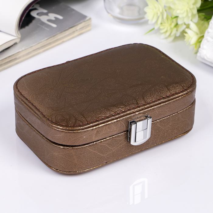 Шкатулка кожзам для украшений миниатюра "Кракелюр" жареный кофе 4,5х15х10 см