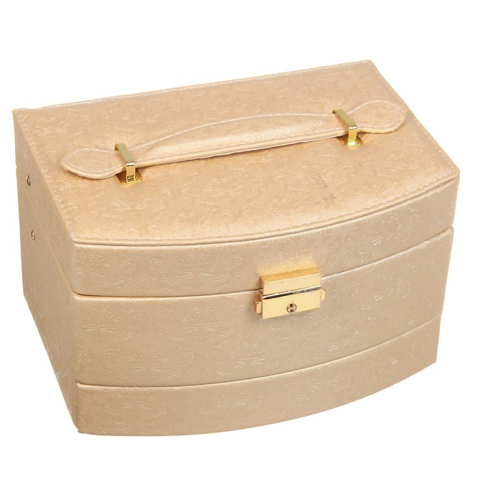 Шкатулка кожзам для украшений "Дамаск" золото 15,5х22х13,5 см