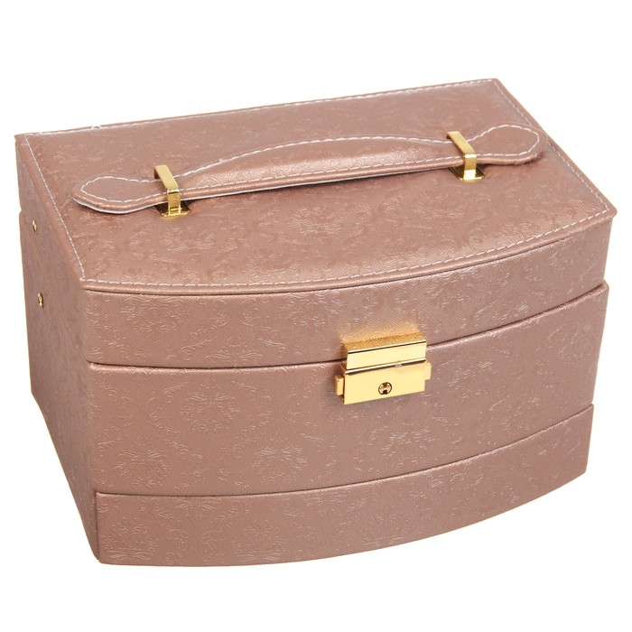 Шкатулка кожзам для украшений "Дамаск" бежевая 15,5х22х13,5 см