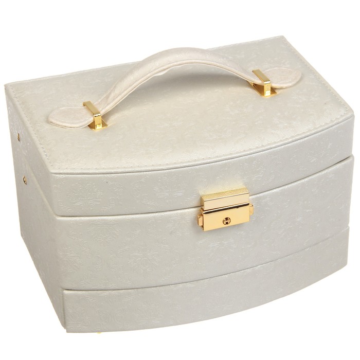 Шкатулка кожзам для украшений "Дамаск" сливочная 15,5х22х13,5 см