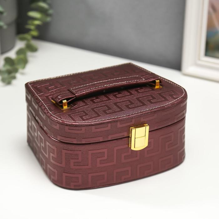 Шкатулка кожзам для украшений "Греческий узор" бордо 9,5х18х15 см