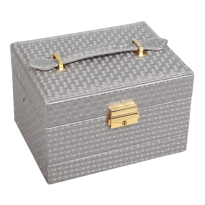 Шкатулка кожзам для украшений "Солнцестояние" серебро 15х18х12 см