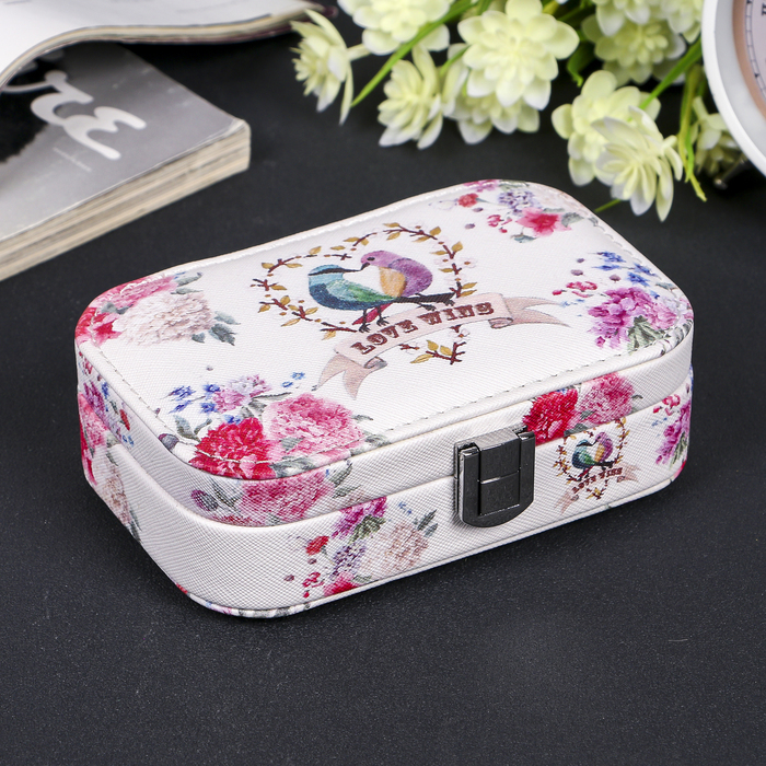 Шкатулка кожзам для украшений миниатюра "Птицы. Трели о любви" 4,5х15х10 см