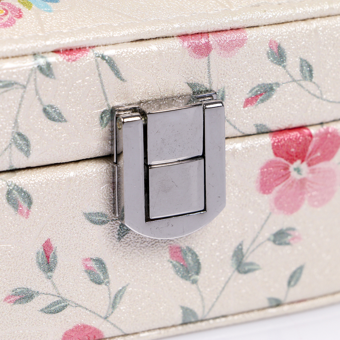 Шкатулка кожзам для украшений овальная "Совушка с бантиком" жемчужный блеск 6х17,5х11,5 см