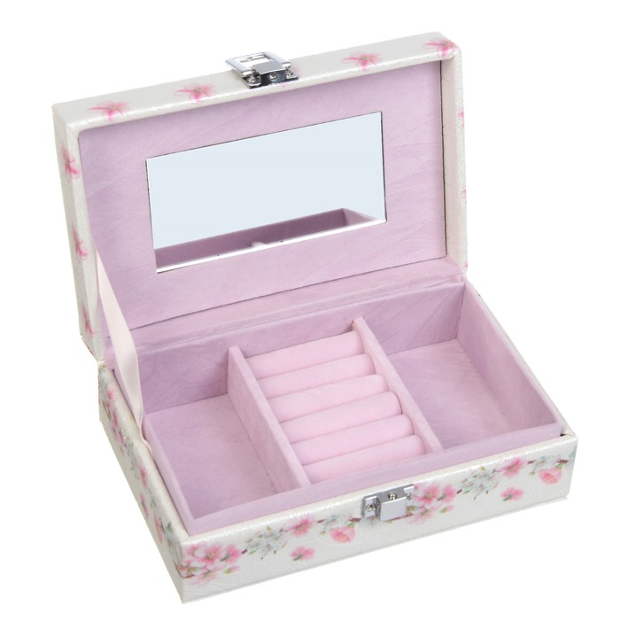 Шкатулка кожзам для украшений "Бабочка и яблоневый цвет" жемчужный блеск 6х16х10 см