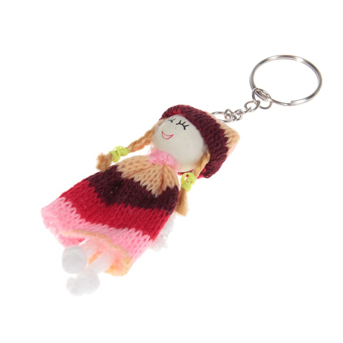 Брелок текстиль "Кукла-девочка в вязаном наряде" МИКС 6,5х2,5 см
