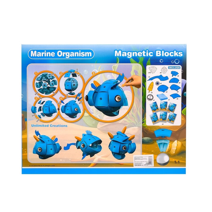 Конструктор магнитный «Морские животные», 72 детали