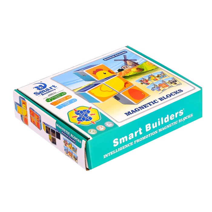 Конструктор магнитные кубики «Друзья животные», 4 детали