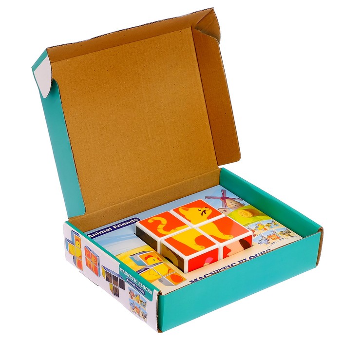 Конструктор магнитные кубики «Друзья животные», 4 детали