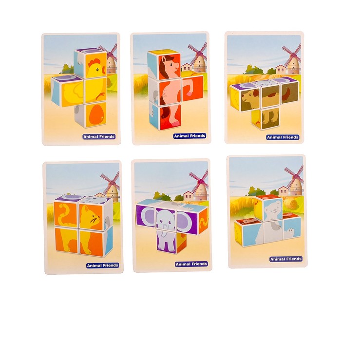 Конструктор магнитные кубики «Друзья животные», 4 детали