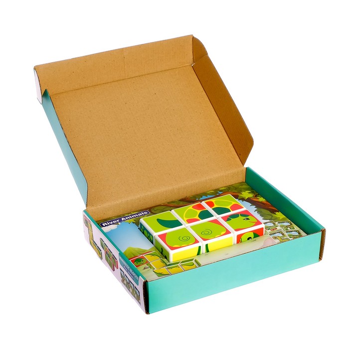 Конструктор магнитные кубики «Земноводные животные», 6 деталей