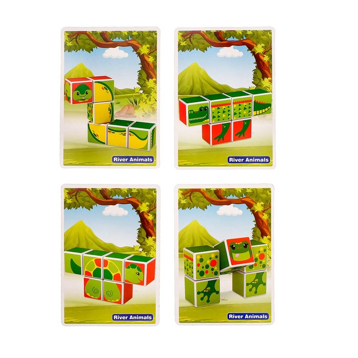 Конструктор магнитные кубики «Земноводные животные», 6 деталей