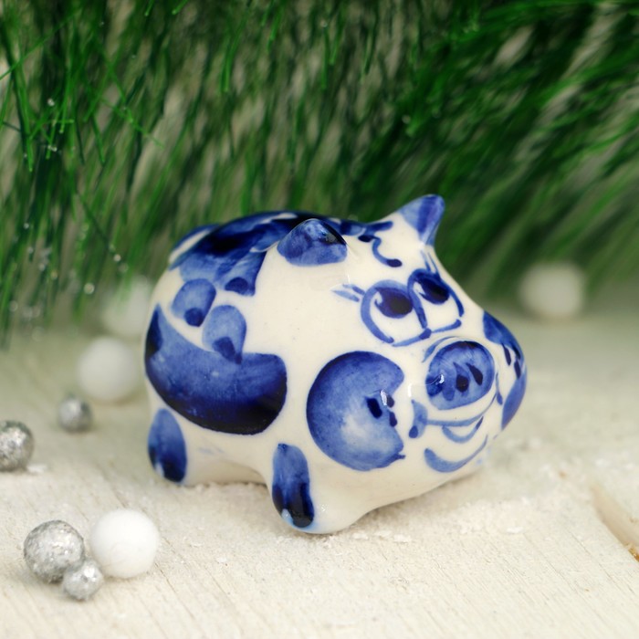 Сувенир «Поросёнок Малыш», 3,5 см, гжель