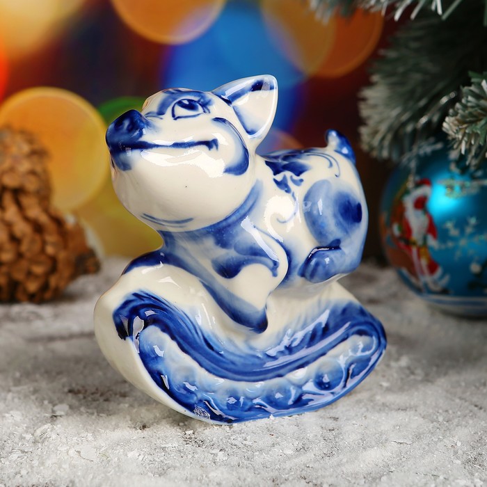 Сувенир «Поросёнок Качалка», 10 см, гжель