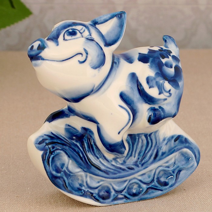 Сувенир «Поросёнок Качалка», 10 см, гжель