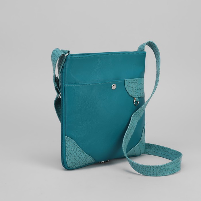 Сумка женская, 1 отдел на молнии, наружный карман, длинный ремень, цвет морской волны