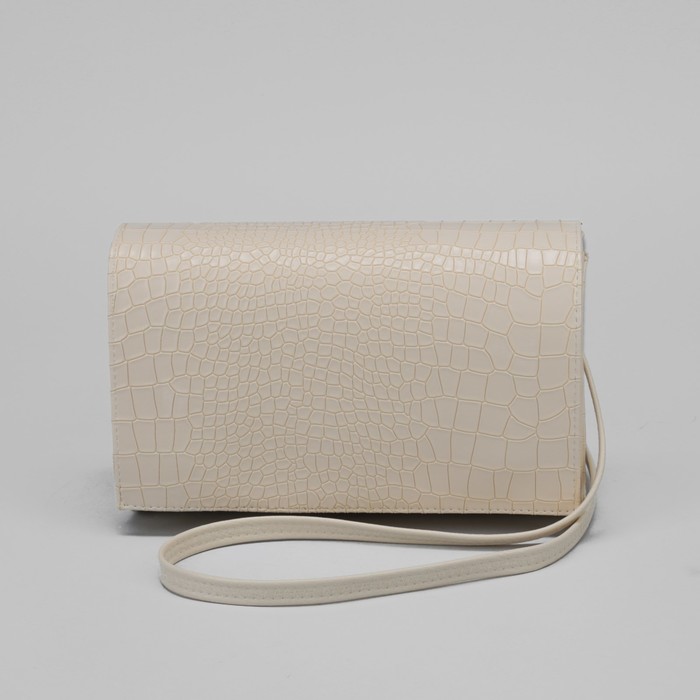 Сумка женская, 1 отдел на клапане, длинный ремень, крокодил, цвет молочный