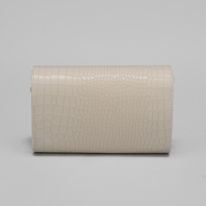 Сумка женская, 1 отдел на клапане, длинный ремень, крокодил, цвет молочный