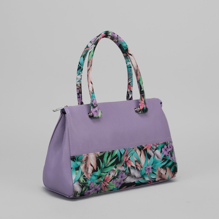 Сумка женская, отдел с перегородкой на молнии, наружный карман, цвет сиреневый/цветы