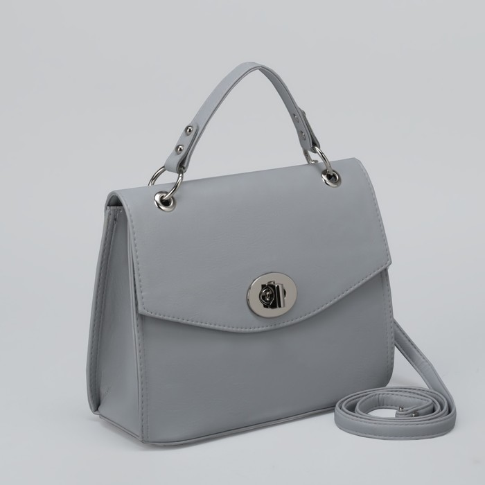 Сумка женская, 1 отдел с перегородкой на молнии, наружный карман, длинный ремень, цвет серо-голубой