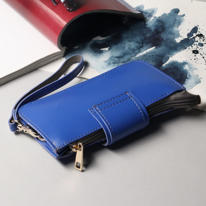 Сумка женская, 2 отдела на молнии, ручка, цвет синий