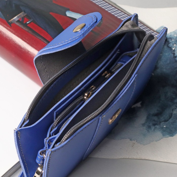 Сумка женская, 2 отдела на молнии, ручка, цвет синий