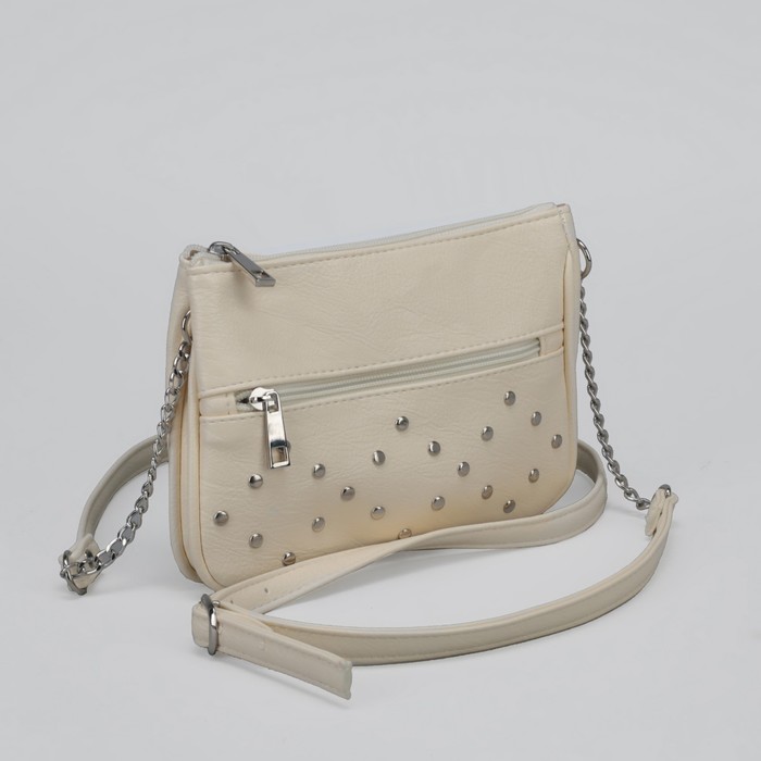 Сумка женская, отдел с перегородкой на молнии, 2 наружных кармана, длинный ремень, цвет молочный