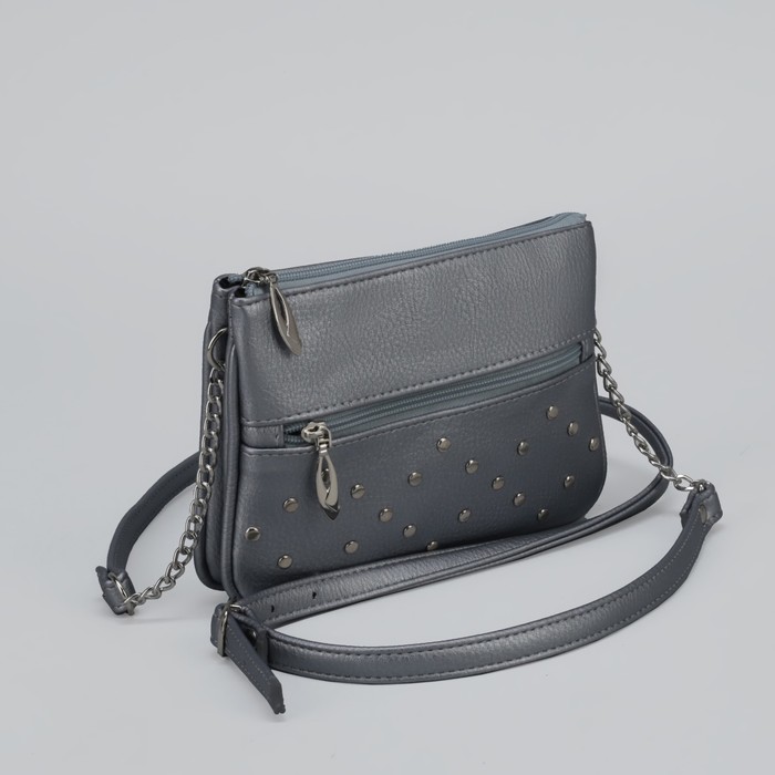 Сумка женская, отдел с перегородкой на молнии, 2 наружных кармана, длинный ремень, цвет серебристый