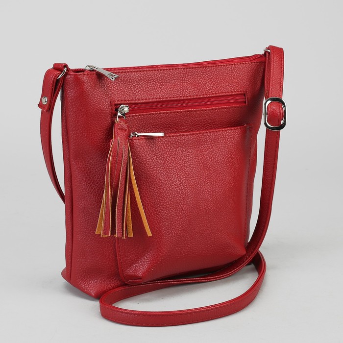 Сумка женская, отдел на молнии, 2 наружных кармана, регулируемый ремень, цвет красный