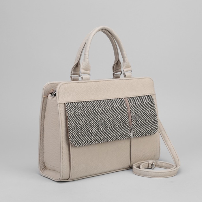 Сумка женская, отдел с перегородкой на молнии, 2 наружных кармана, длинный ремень, цвет бежевый