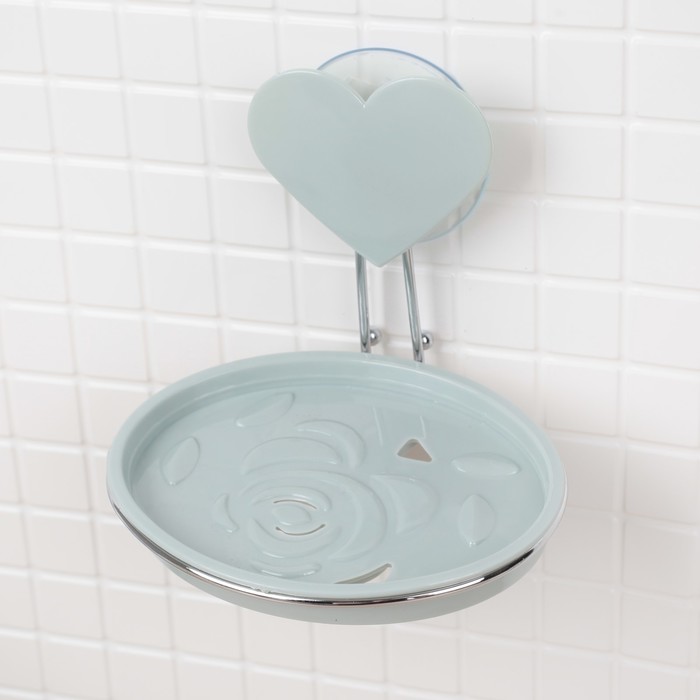 Мыльница овальная, на присоске, с рисунком "Сердце" 13х9,5х9 см, цвет МИКС