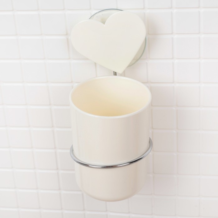 Держатель для зубных щеток и пасты на присоске "Сердце" 7х7х16 см, цвет МИКС