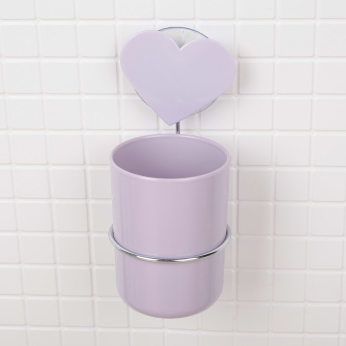 Держатель для зубных щеток и пасты на присоске "Сердце" 7х7х16 см, цвет МИКС