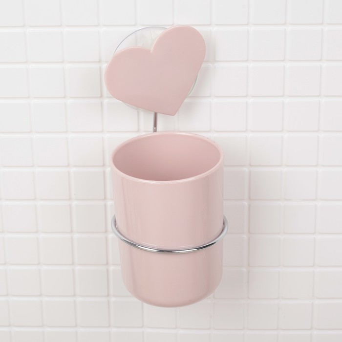 Держатель для зубных щеток и пасты на присоске "Сердце" 7х7х16 см, цвет МИКС