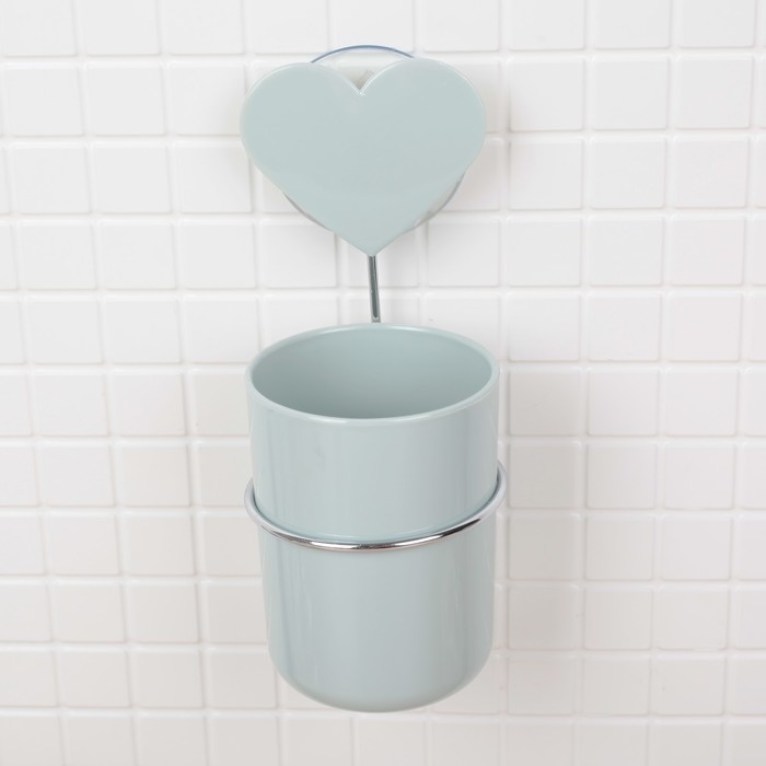 Держатель для зубных щеток и пасты на присоске "Сердце" 7х7х16 см, цвет МИКС
