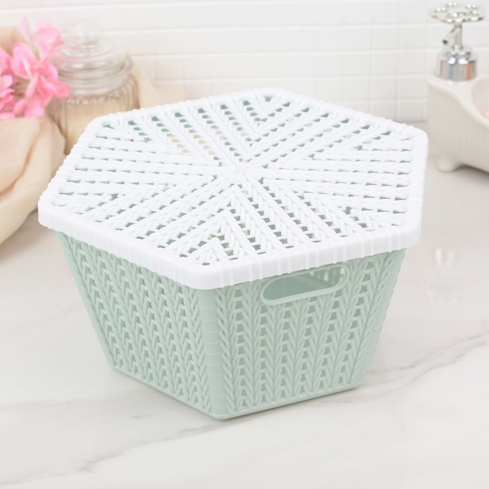 Контейнер для хранения с крышкой 25,5х25,5х23,5 см "Плетение", цвет МИКС